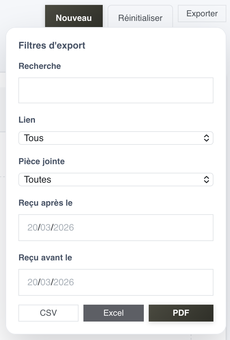 Capture écran filtres export