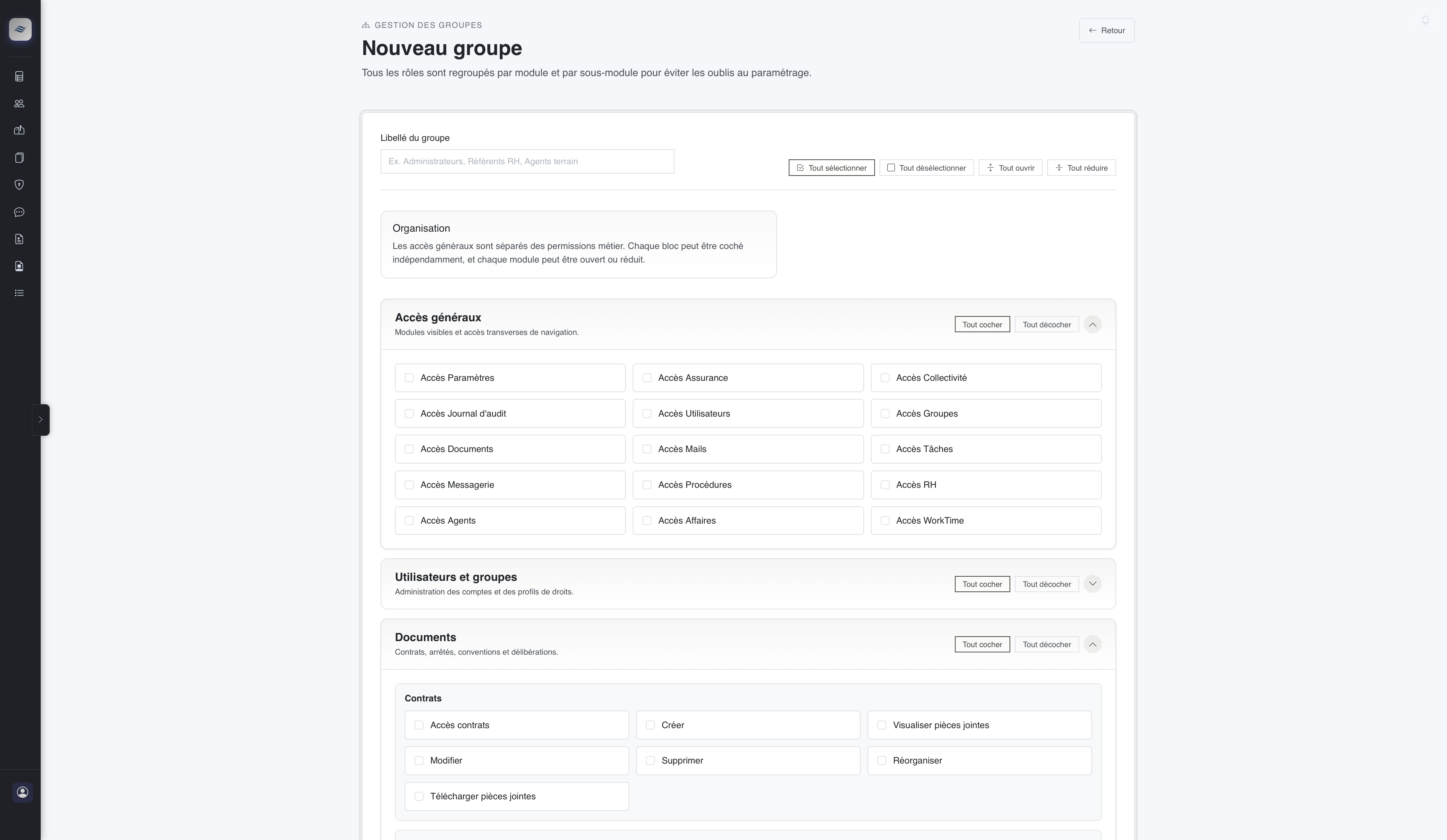 Capture écran de création d’un nouveau groupe