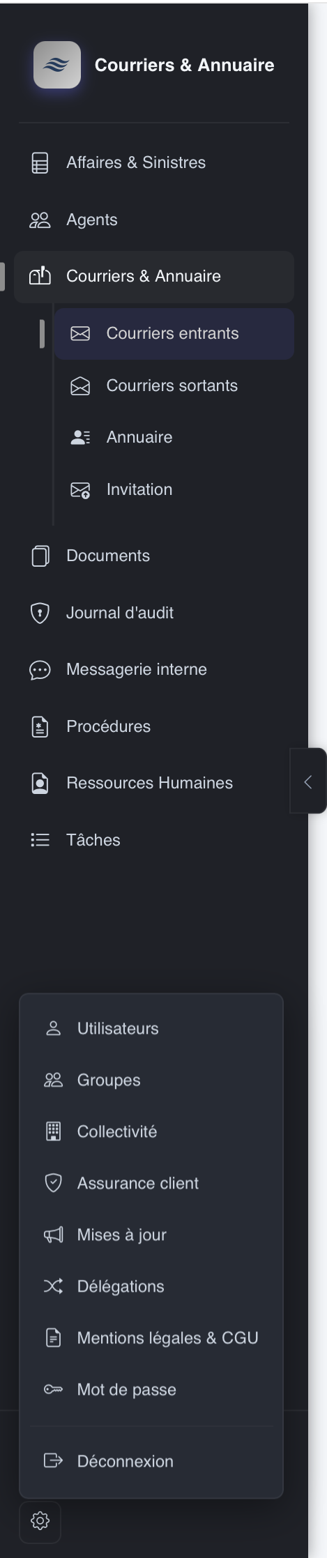 Capture écran de la barre latérale Anthys